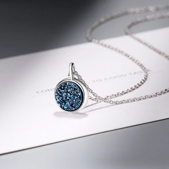 NEW Sterling Silver Blue Druzy Crystal Necklace - Picture 9 of 10